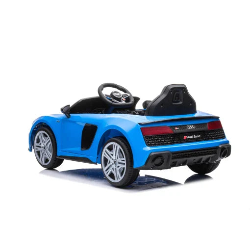 Blue Audi R8 Electric Ride-On Toy Car for Kids on White Background