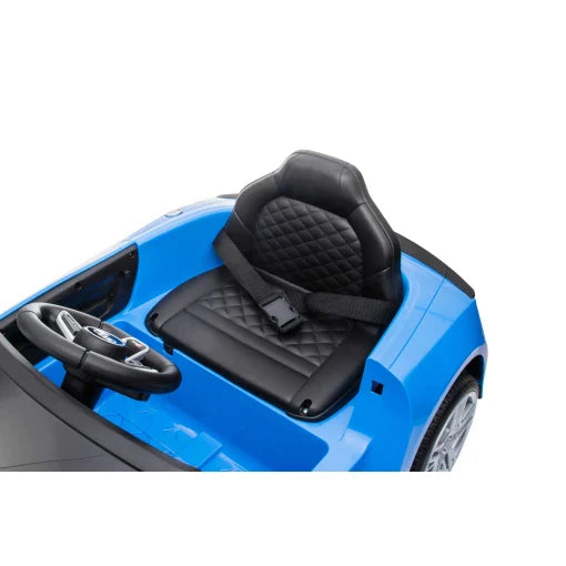 Blue Audi R8 Electric Ride-On Car for Kids with Black Features, Isolated on White.