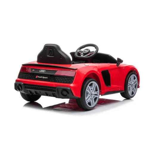 Red Audi R8 Electric Ride on Car for children displayed on white background
