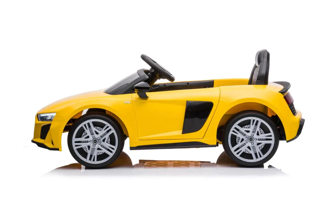 Yellow Audi R8 Electric Ride on Car for Toddlers Isolated on a White Background