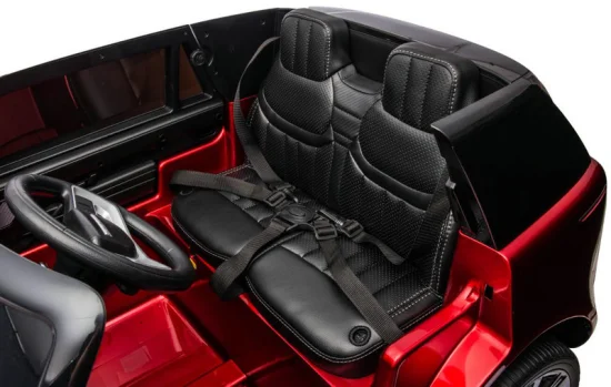 Red Range Rover Kids Ride on Car interior view focusing on safety harnesses & parental remote control