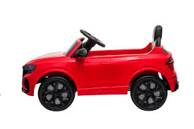 Red Audi RS Q8 electric ride-on toy car for kids on a white background.