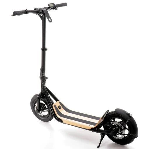 Black 8TEV Electric Scooter B12 Classic with Tektro hydraulic brakes and wooden deck for kids from Kidscar.co.uk on a white background