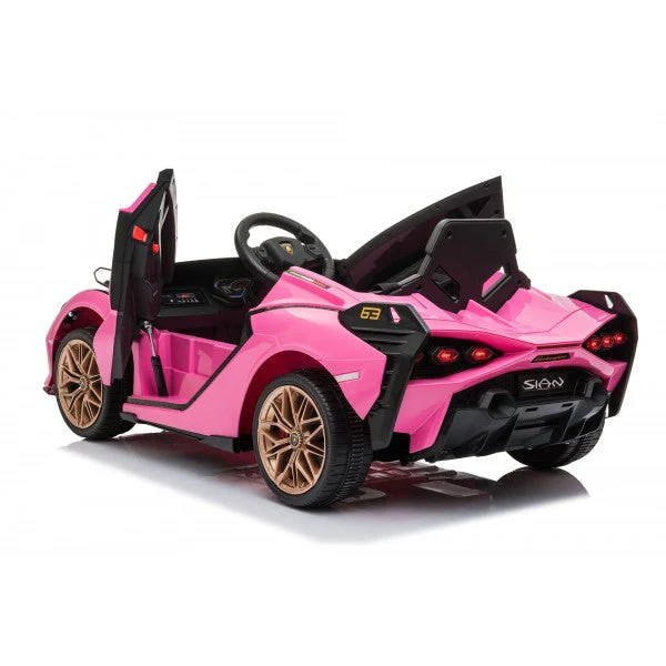 "Electric Ride Pink Lamborghini Sian with MP4 Screen and Parental Control"