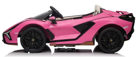 Pink Lamborghini Sian electric ride-on car for kids with parental remote control on a white background