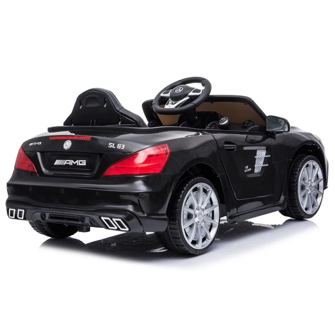 Black Mercedes SL63 electric ride on car for kids based on Mercedes-Benz AMG design