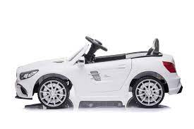 White Mercedes-Benz SL63 Electric Ride-On Car for Kids on Plain Background