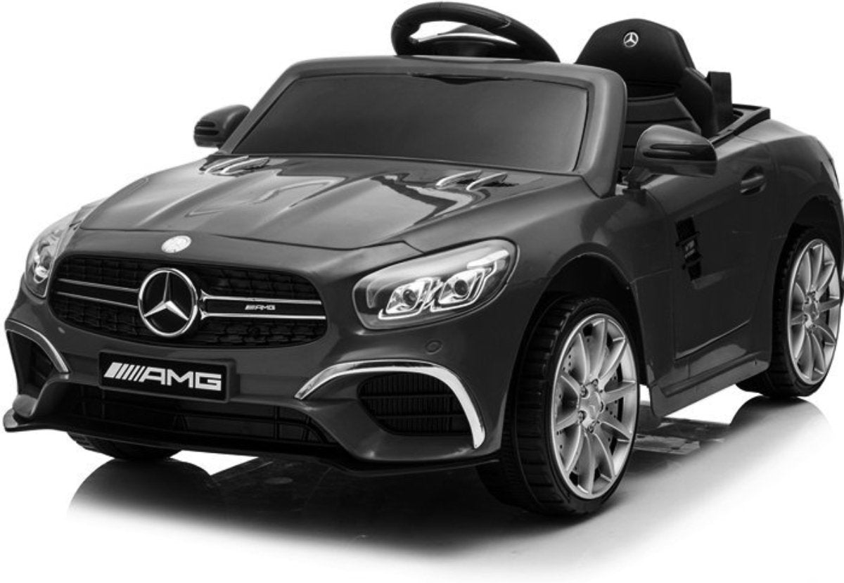 Black Mercedes SL63 electric ride-on toy car for children