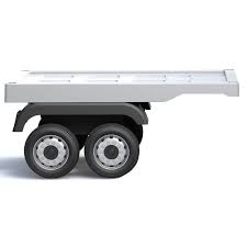 Empty flatbed utility trailer featuring Mercedes Actros only, with Eva rubber wheels for kids ride on cars on a clean white background.