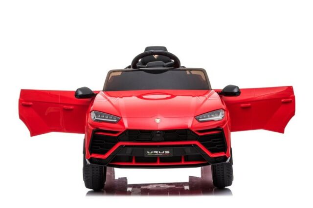 "Red Lamborghini Urus 12 Volt Electric Ride On SUV for Kids on a White Background"