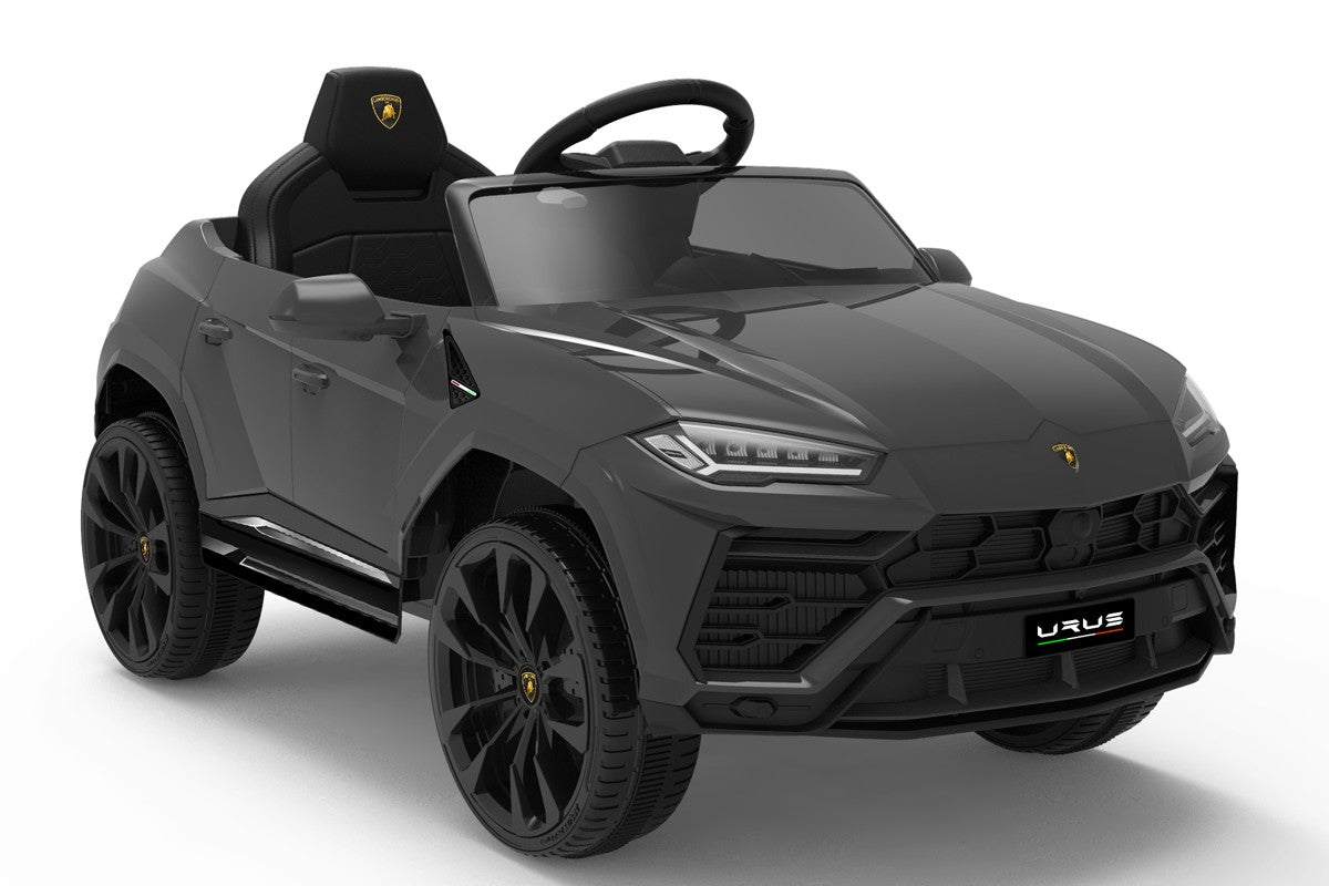 Black Lamborghini Urus ride-on toy for kids with remote parental control, electric operated.