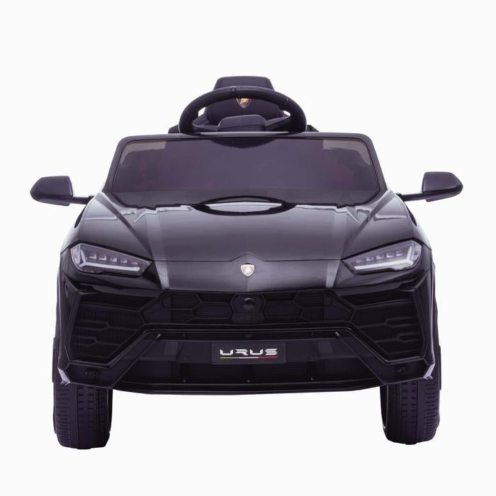 Black Lamborghini Urus children's ride-on toy car with parental remote control, modeled after luxury SUV
