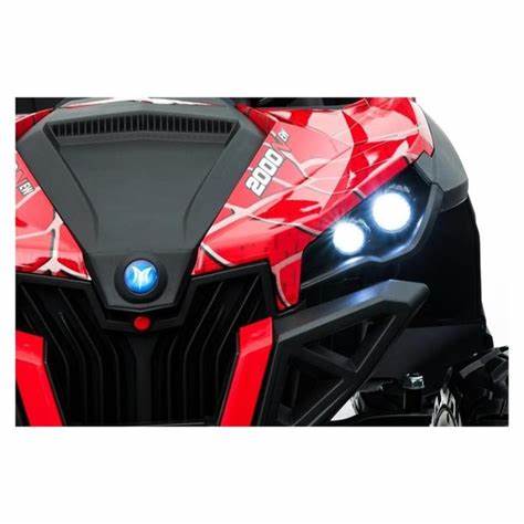 "Children's red electric buggy with 4WD, EVA tyres, leather seats and MP4 screen sold at Kids Car UTV-MX store"