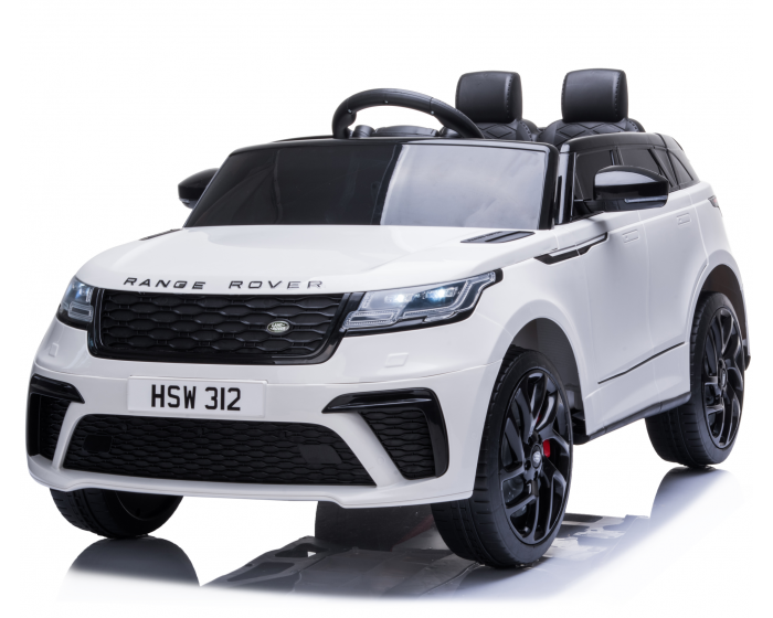 White luxury toy replica of a Kids Range Rover Velar Autobiography SV Electric Ride-on Car on white background