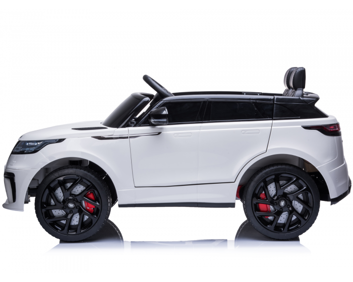 Red Range Rover Velar Autobiography SV Electric Ride-on Kids Car with Open Sunroof and Red Brake Calipers, Isolated on White Background